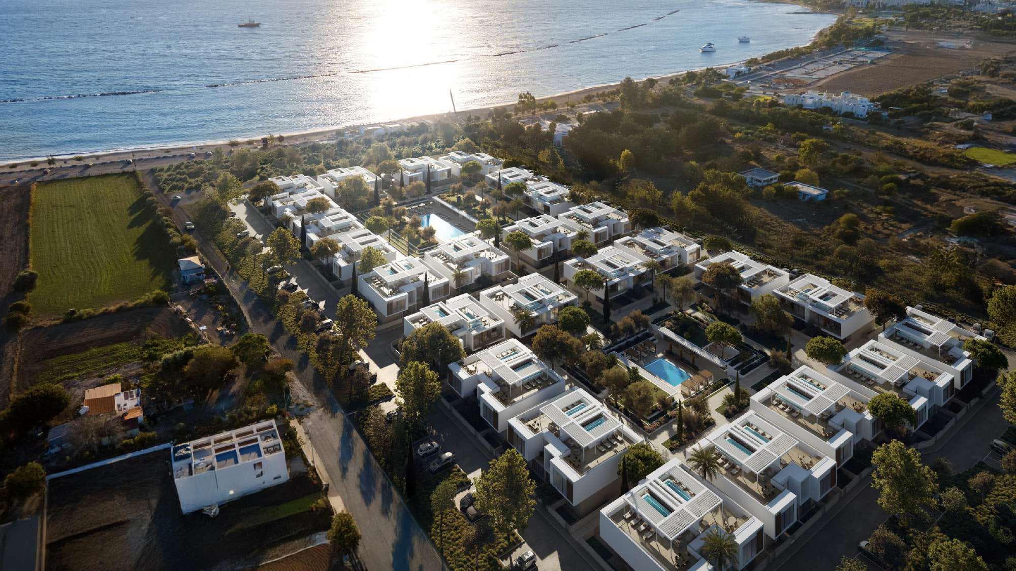 New complex of villas and apartments on the seafront in Geroskipou, Paphos