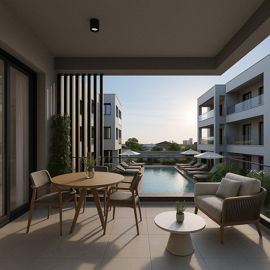 Gated residence with a swimming pool and gardens close to beaches and the center of Larnaca