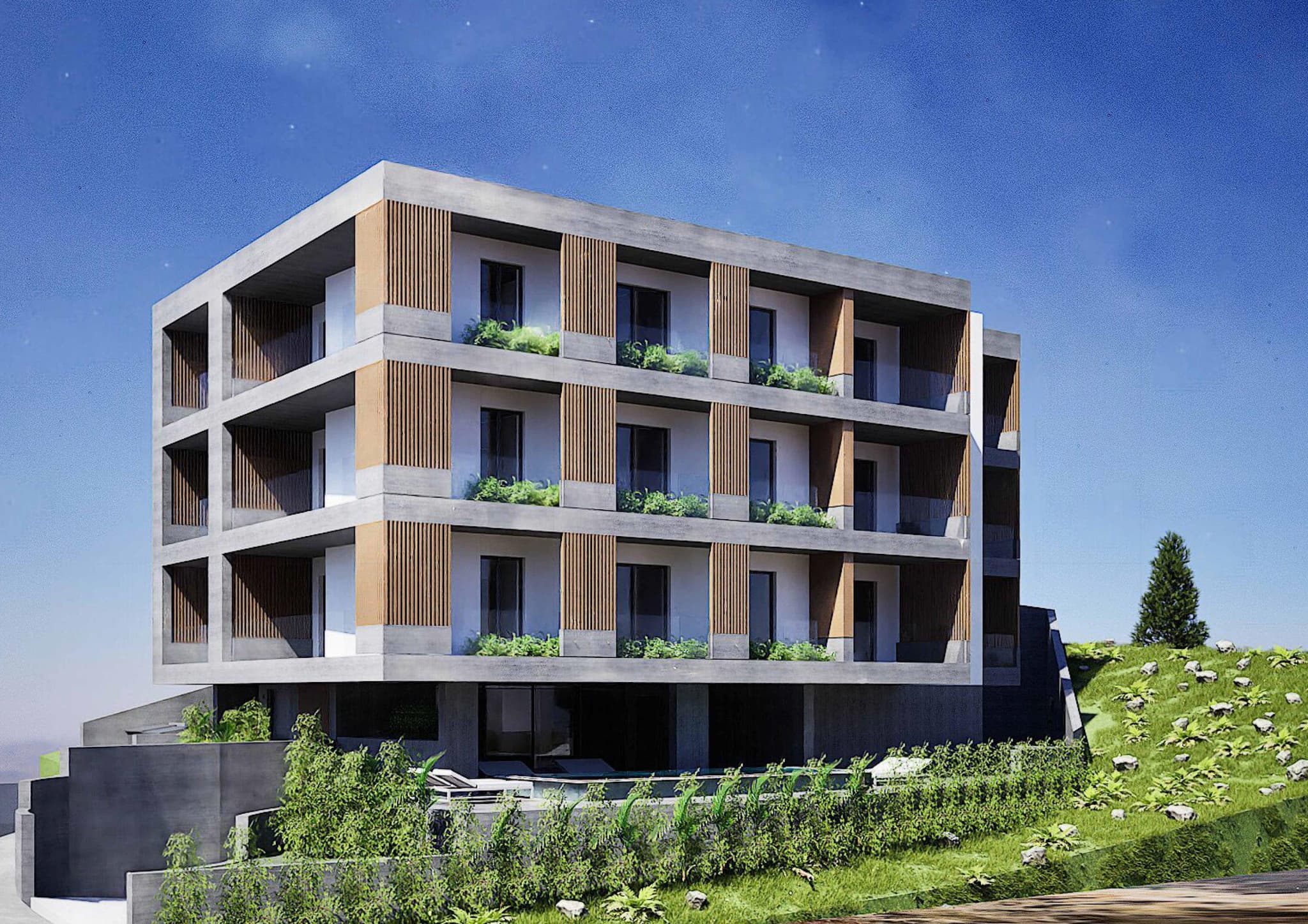 New residence with a swimming pool and a view of the sea, 7 minutes walk from the beach