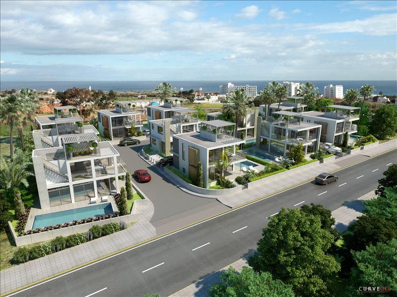 Complex of villas with swimming pools and panoramic sea views at 300 meters from the beach
