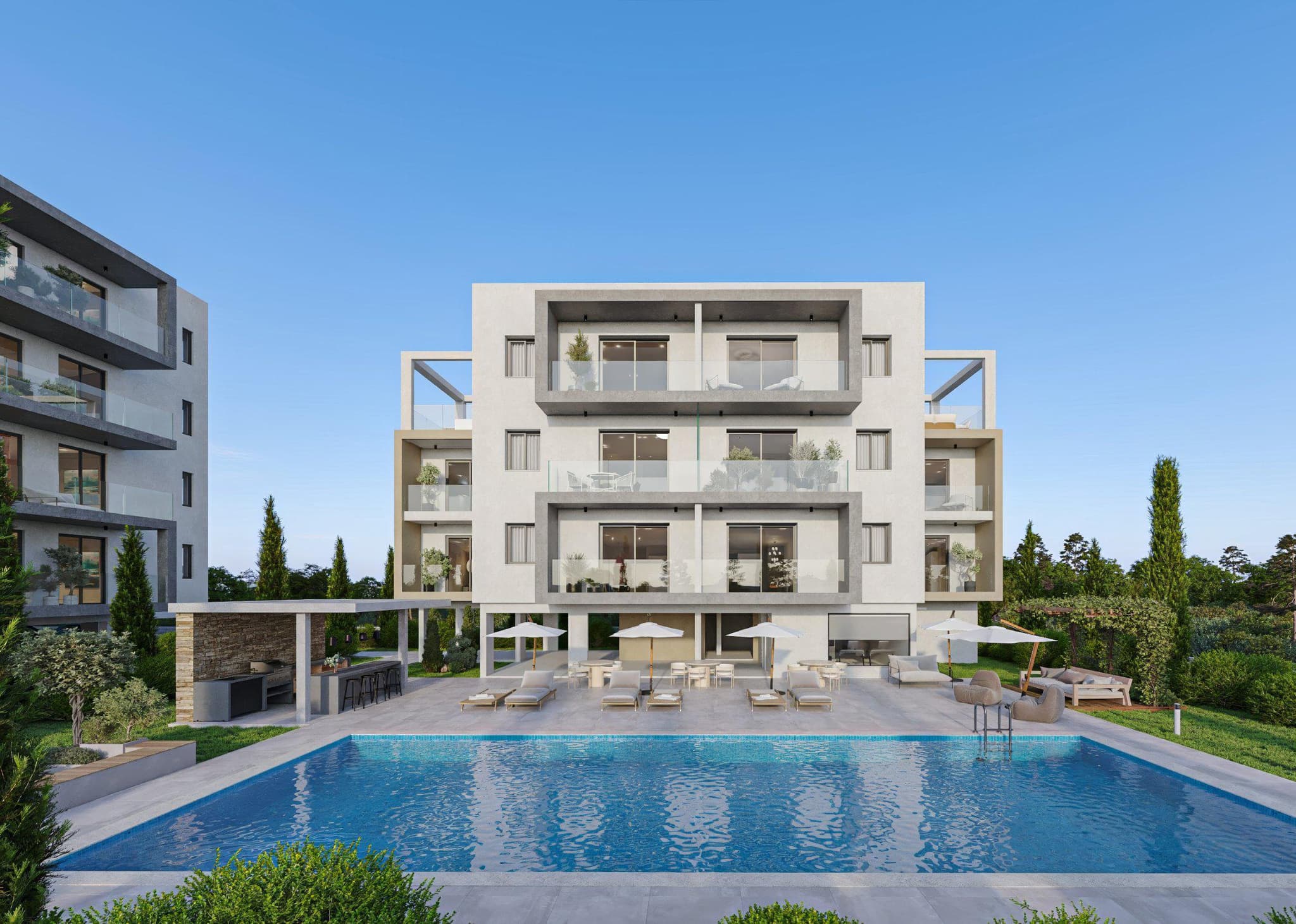 New complex with a swimming pool and parking in the Universal area of ​​Paphos