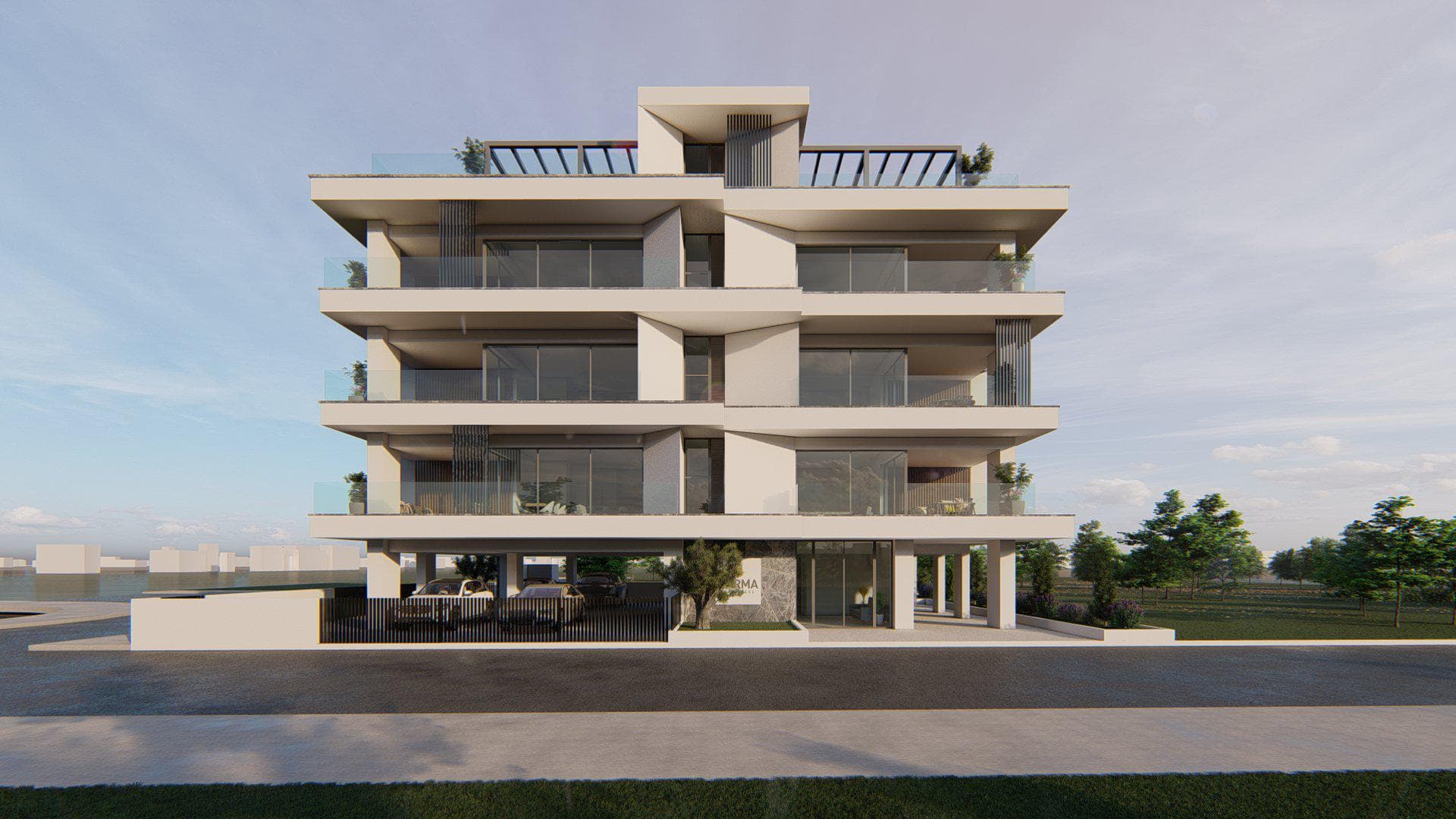 Low-rise residence with a parking close to beaches