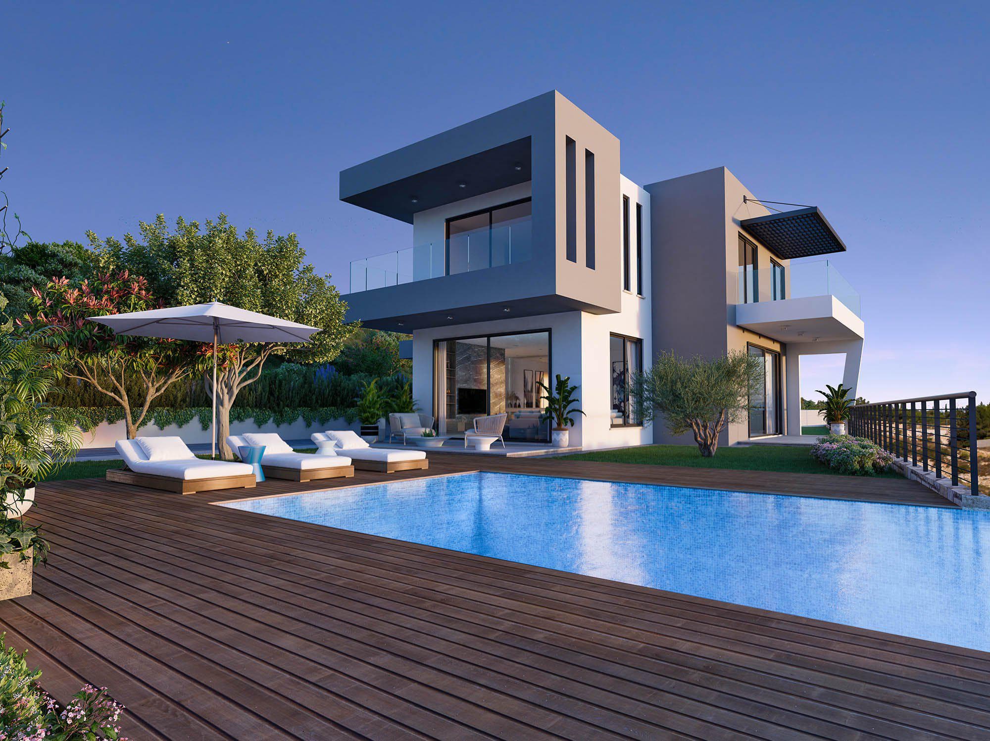 Villas with swimming pools in an elite suburb of Paphos, Lofos