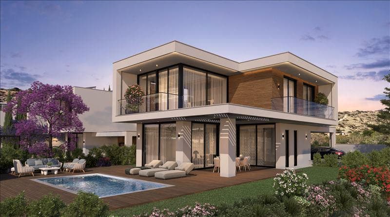 New complex of villas with swimming pools and gardens close to the beach