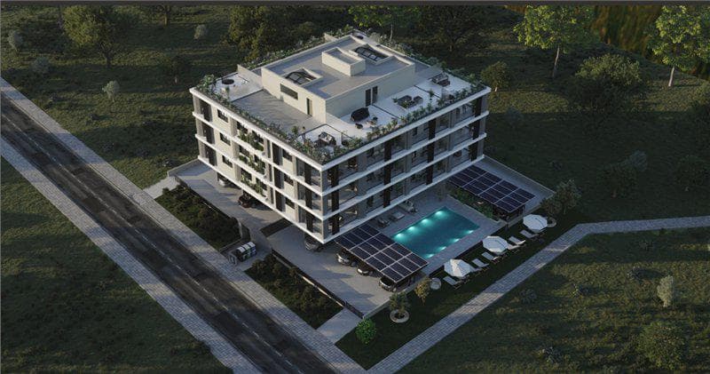 New residence with a swimming pool and a parking
