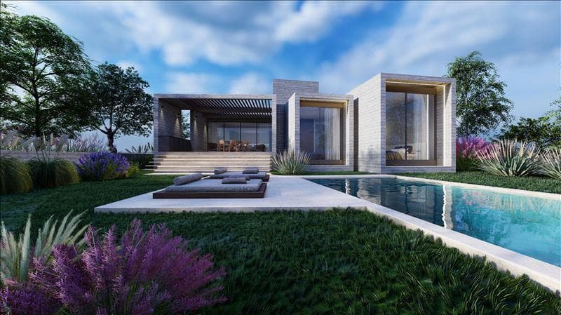 New villa with a swimming pool, a garden and a panoramic view in the prestigious area of Sea Caves, Peyia