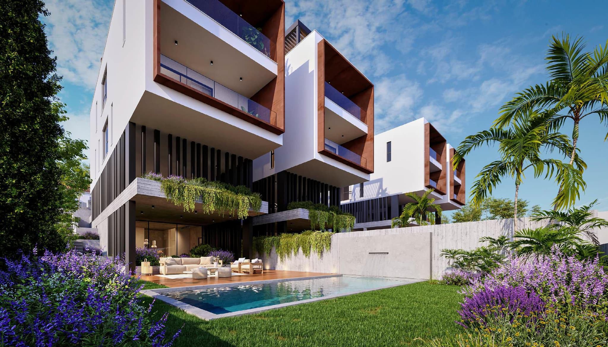 New complex of villas with swimming pools, gardens and sea views