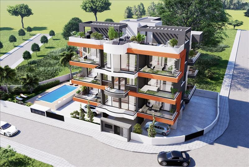 Residence with a swimming pool and a view of the coast, Agios Athanasios