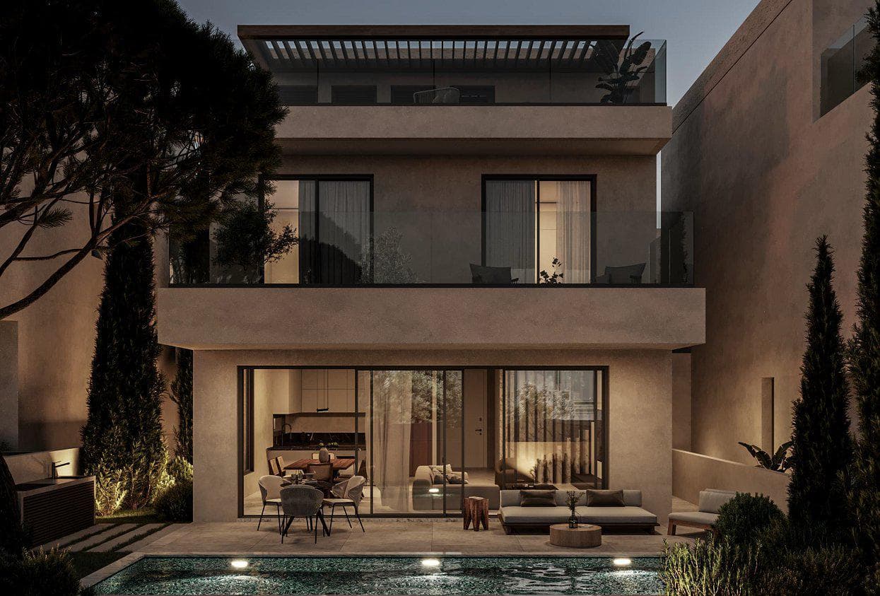 Complex of villas with swimming pools and roof-top gardens close to the beach, Larnaca