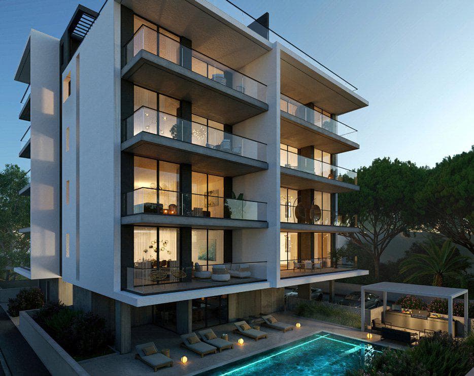 Modern residence with a swimming pool and gardens at 700 meters from the beach, Limassol