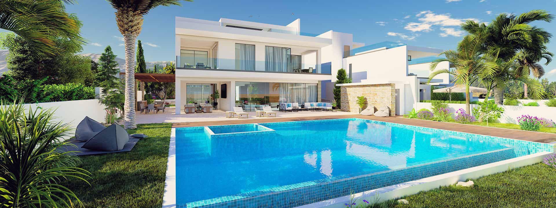 Complex of beachfront villas with swimming pools