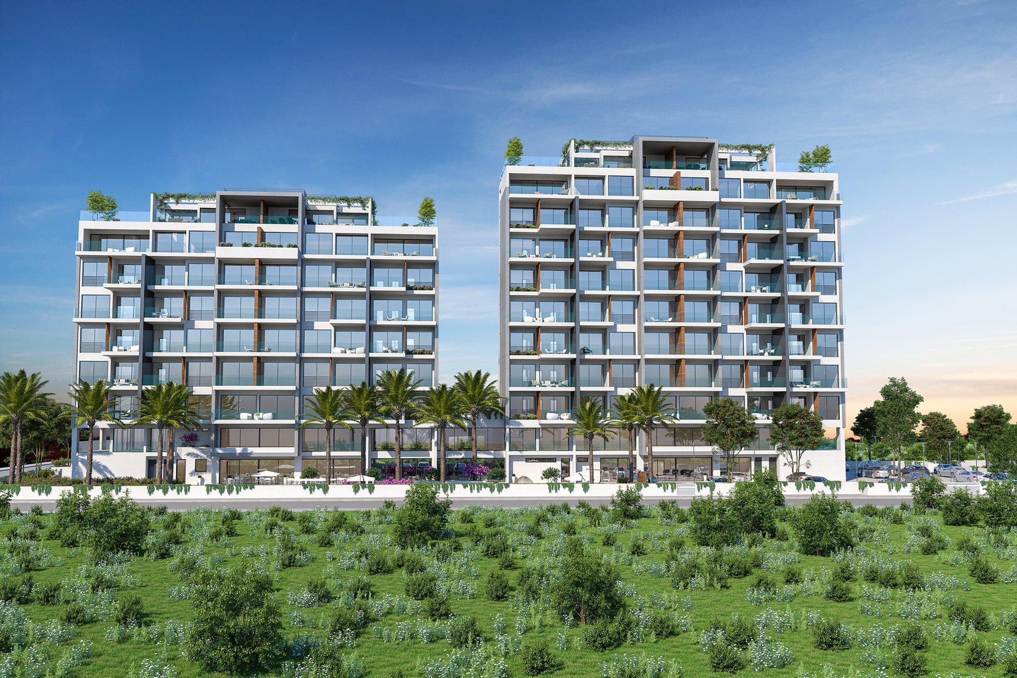 New residence with swimming pools, a gym and gardens, 500 meters from the beach