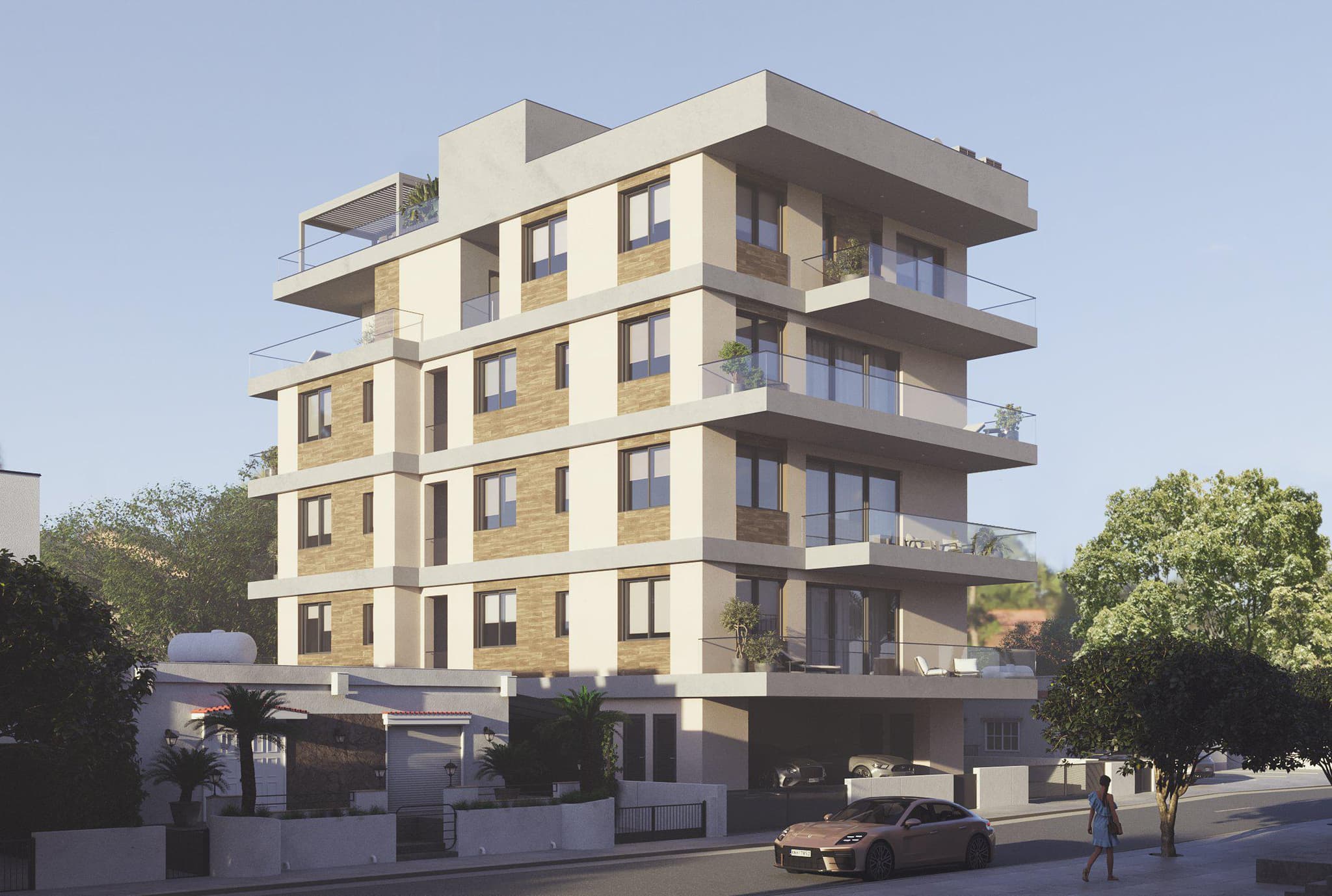 New project with a swimming pool and a panoramic terrace, Mesa Geitonia