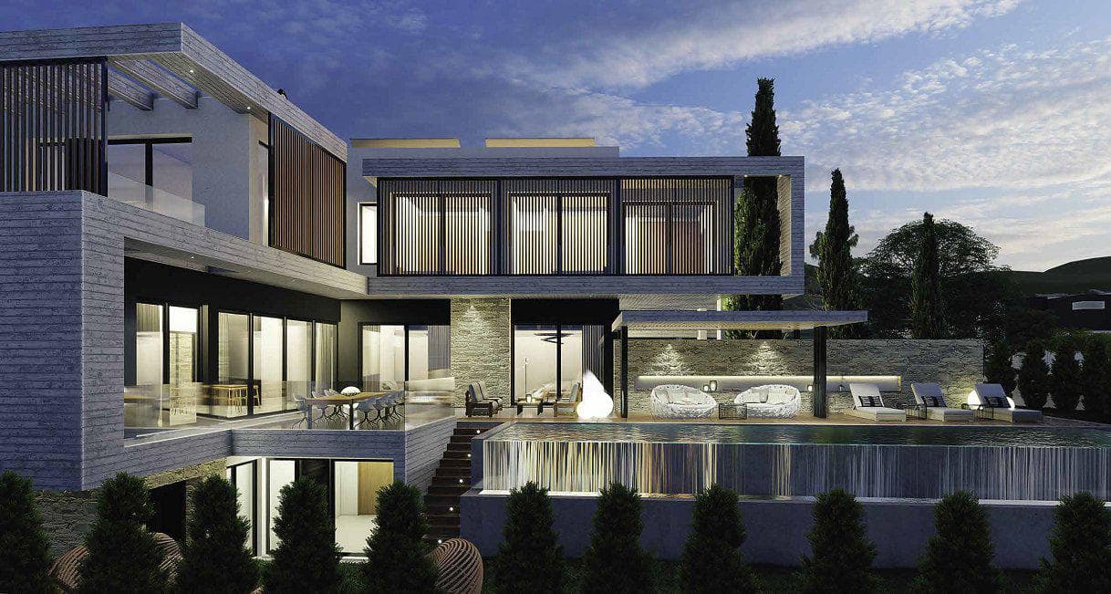 Premium villa with a swimming pool, a garden and a panoramic view, Limassol