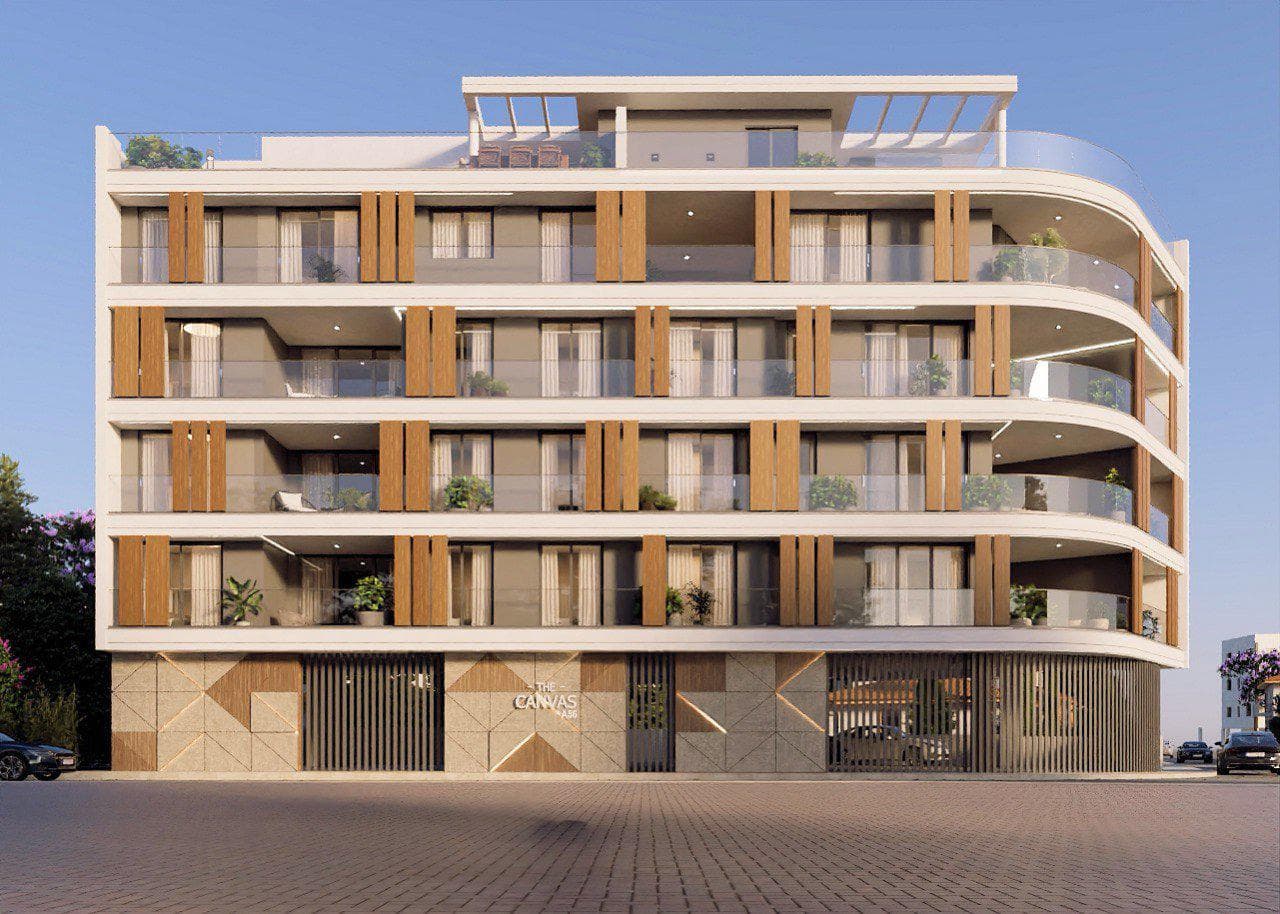 Modern residential complex with a parking in the center of Larnaca