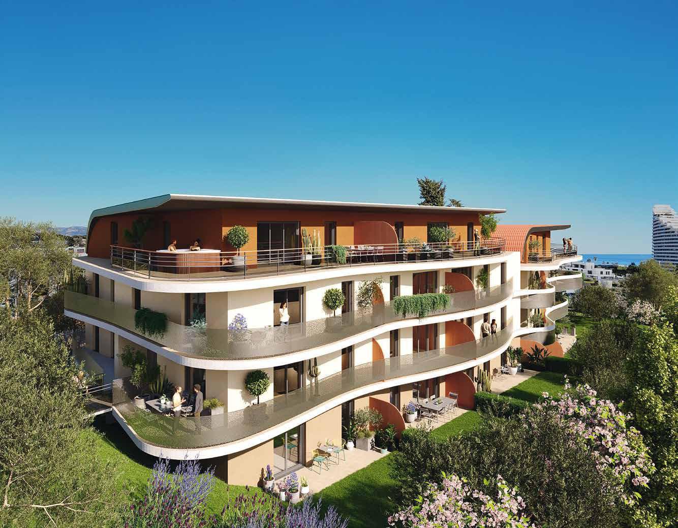 Modern residential complex with a garden and a parking 600 m from the sea, Villeneuve-Loubet, Cote d'Azur