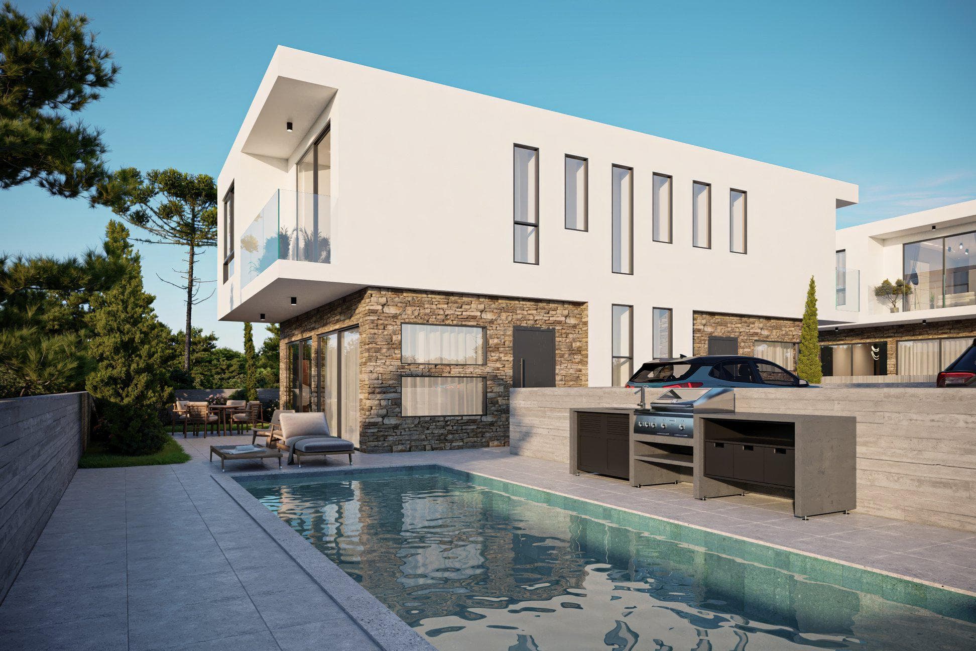 New complex of villas with swimming pools, 400 meters from the beach