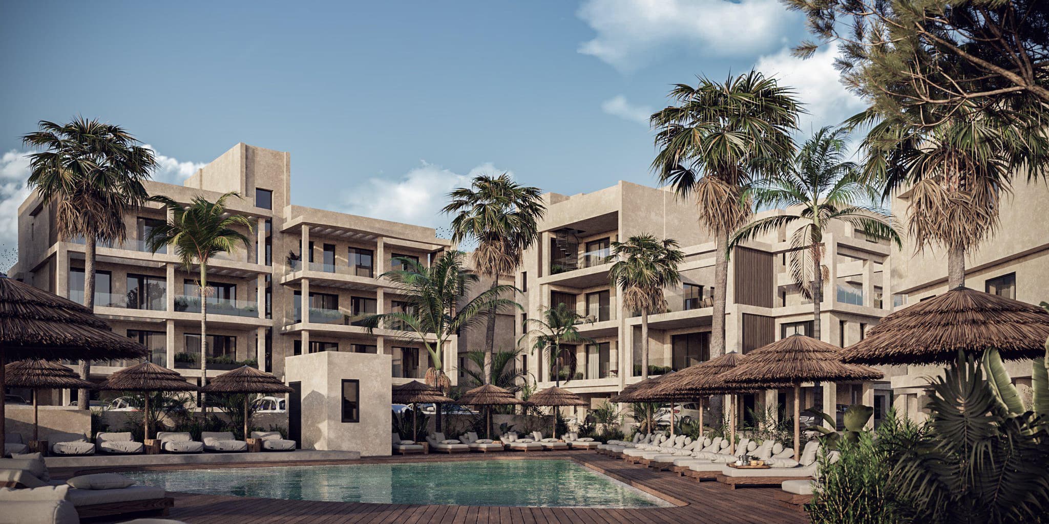Residential complex with garden and views of the town, sea and swimming pool
