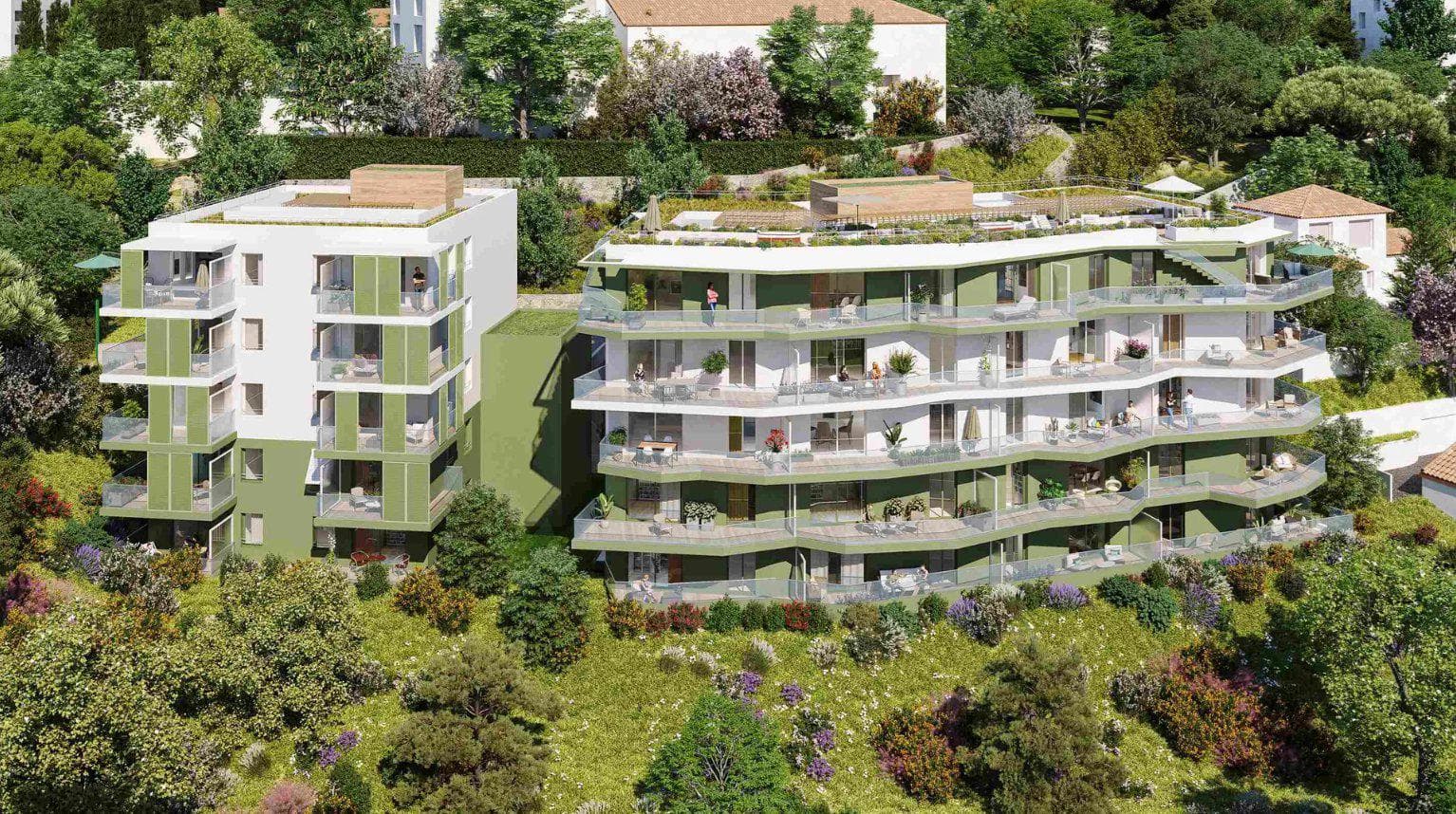 Modern residential complex with a swimming pool, a garden and beautiful views in Nice