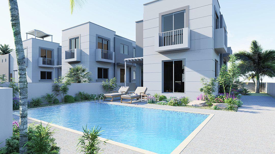 Complex of two-storey villa with swimming pools at 800 meters from the beach