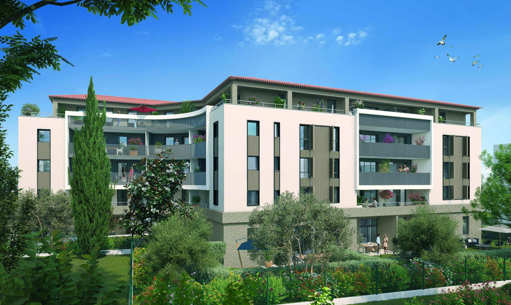 New residential complex with a garden and parking in Antibes, Cote d'Azur