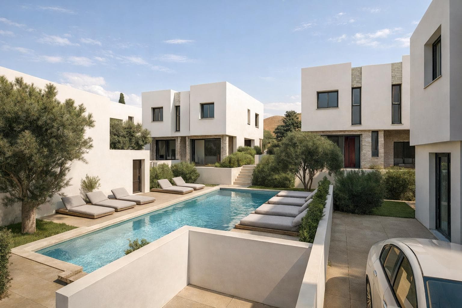 Contemporary villas and townhouses with a shared pool in the prestigious area of Pegeia, Paphos