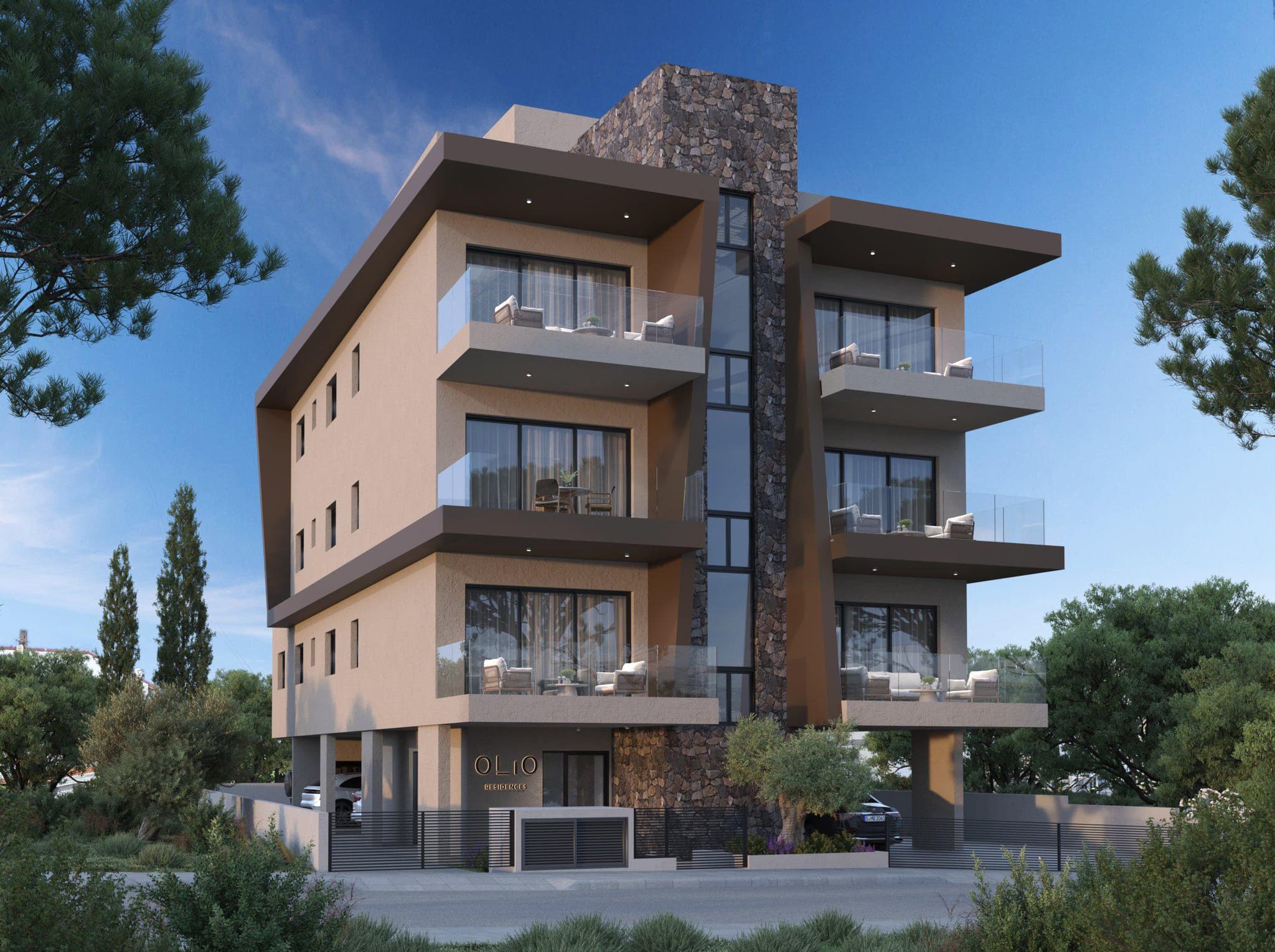 Low-rise residence with a parking