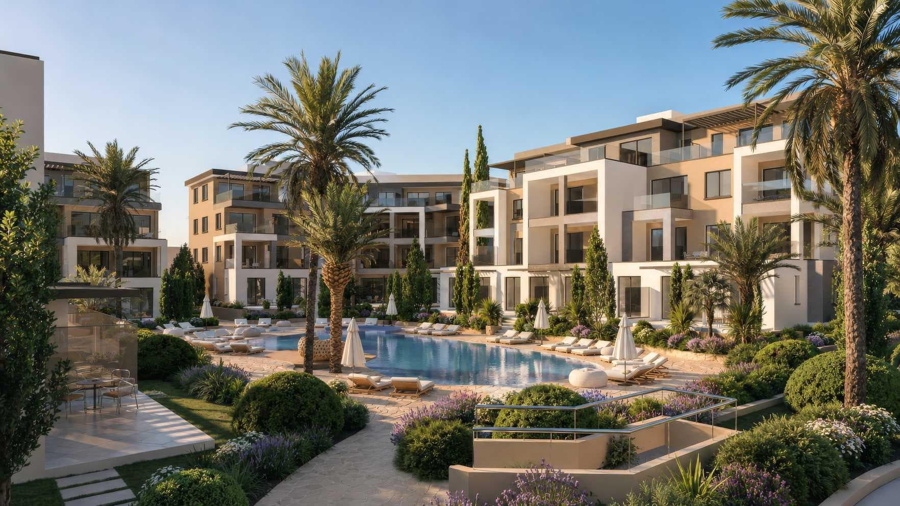 New apartments in a complex with a swimming pool and garden, Geroskipou, Paphos