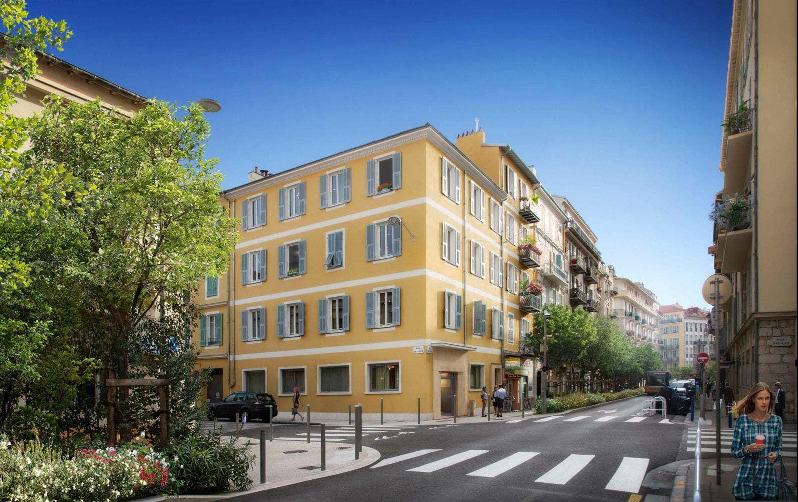 New apartments near a school and a tram stop in the center of Nice