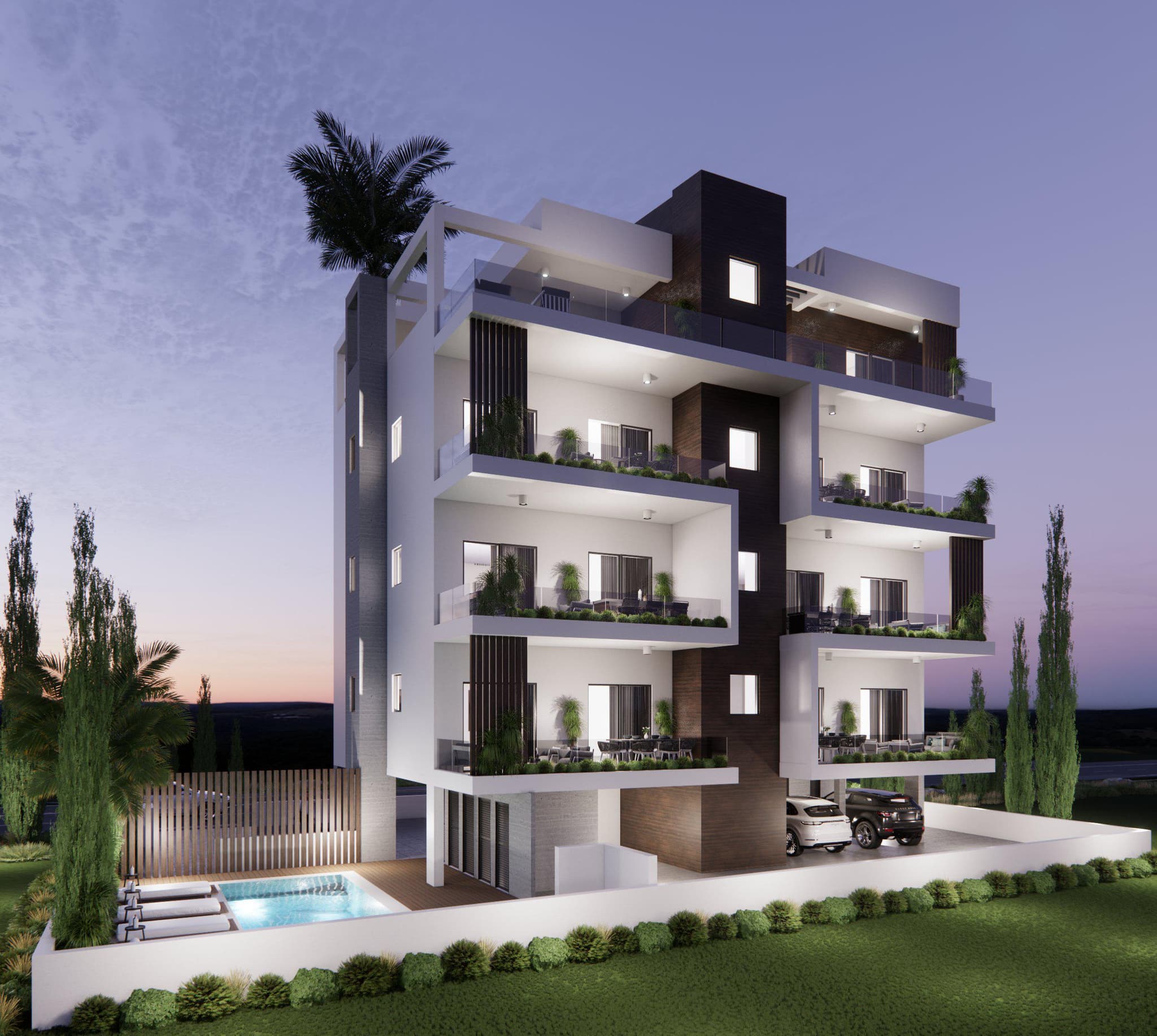 Gated residence with a swimming pool near the beach, in the center of the tourist area of Paphos