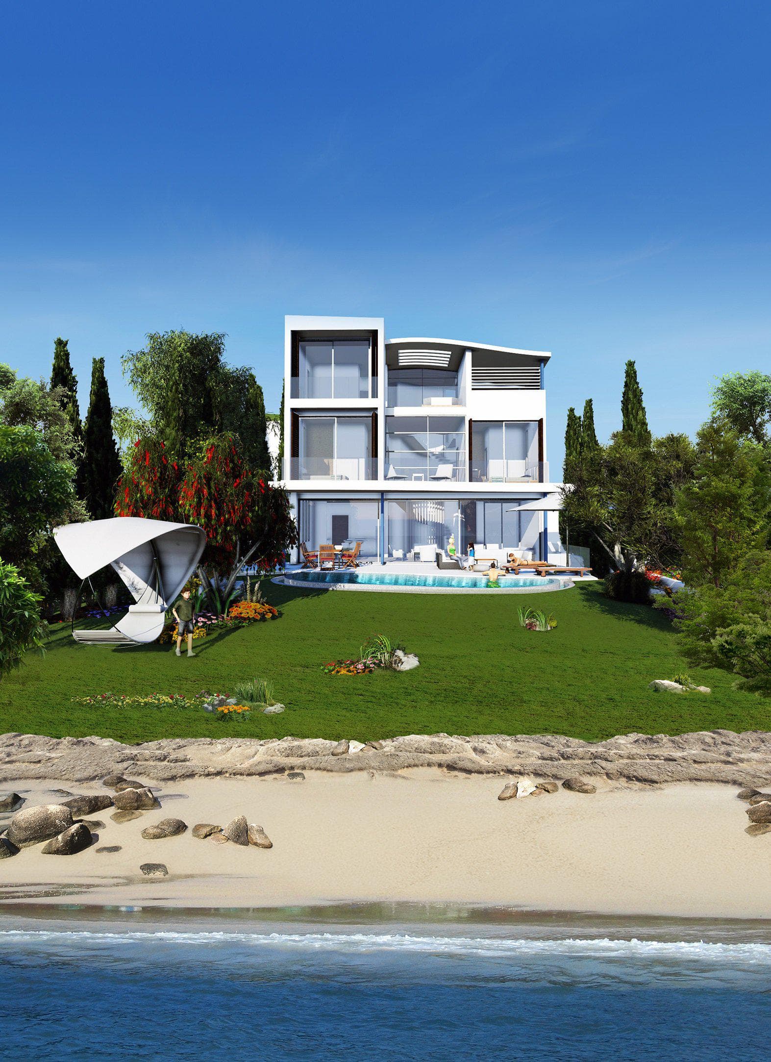 Modern villas with swimming pools at 300 meters from the sea