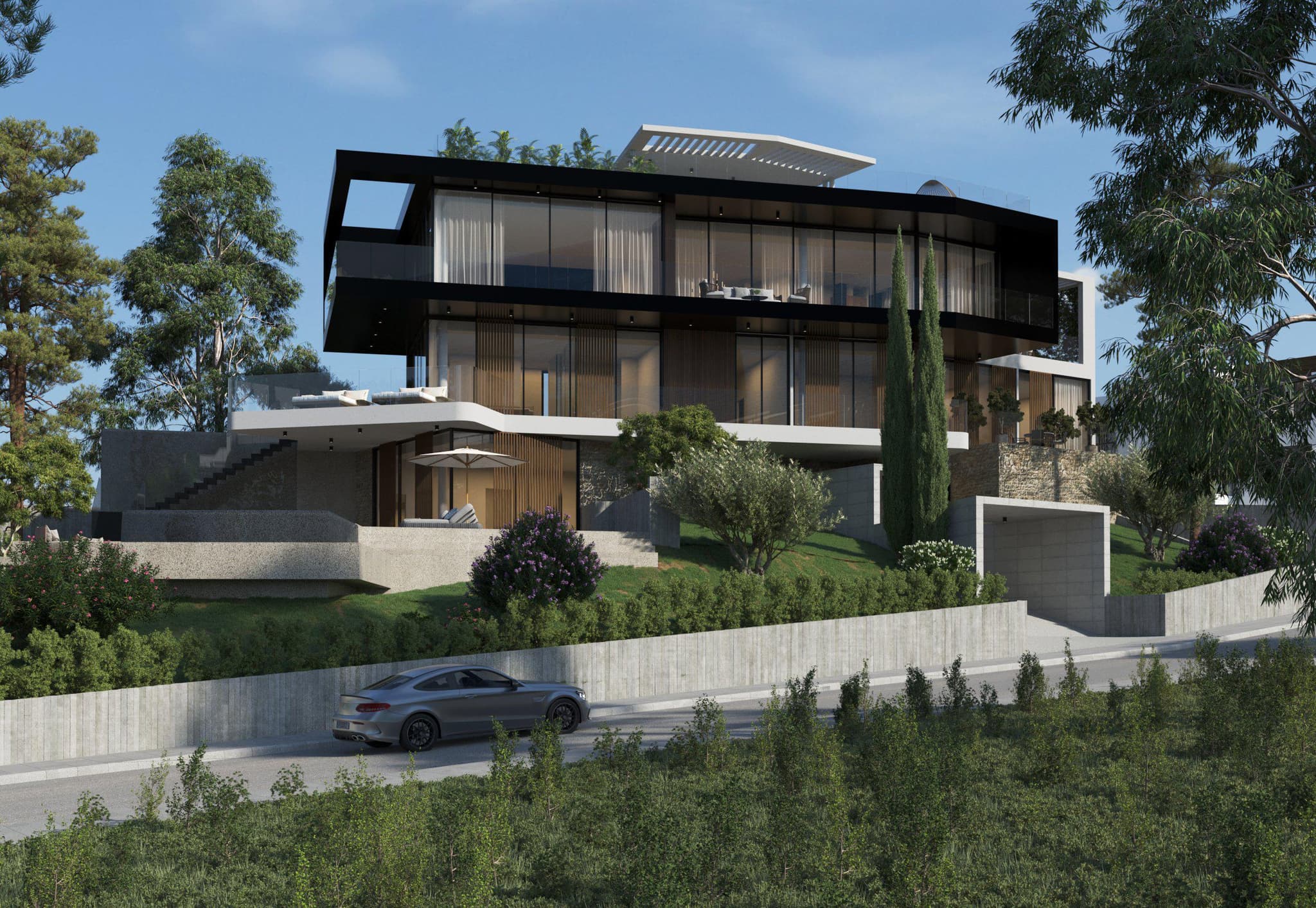 New three-storey villa with swimming pools and a spa area at 290 meters from the sea, Agios Tychonas