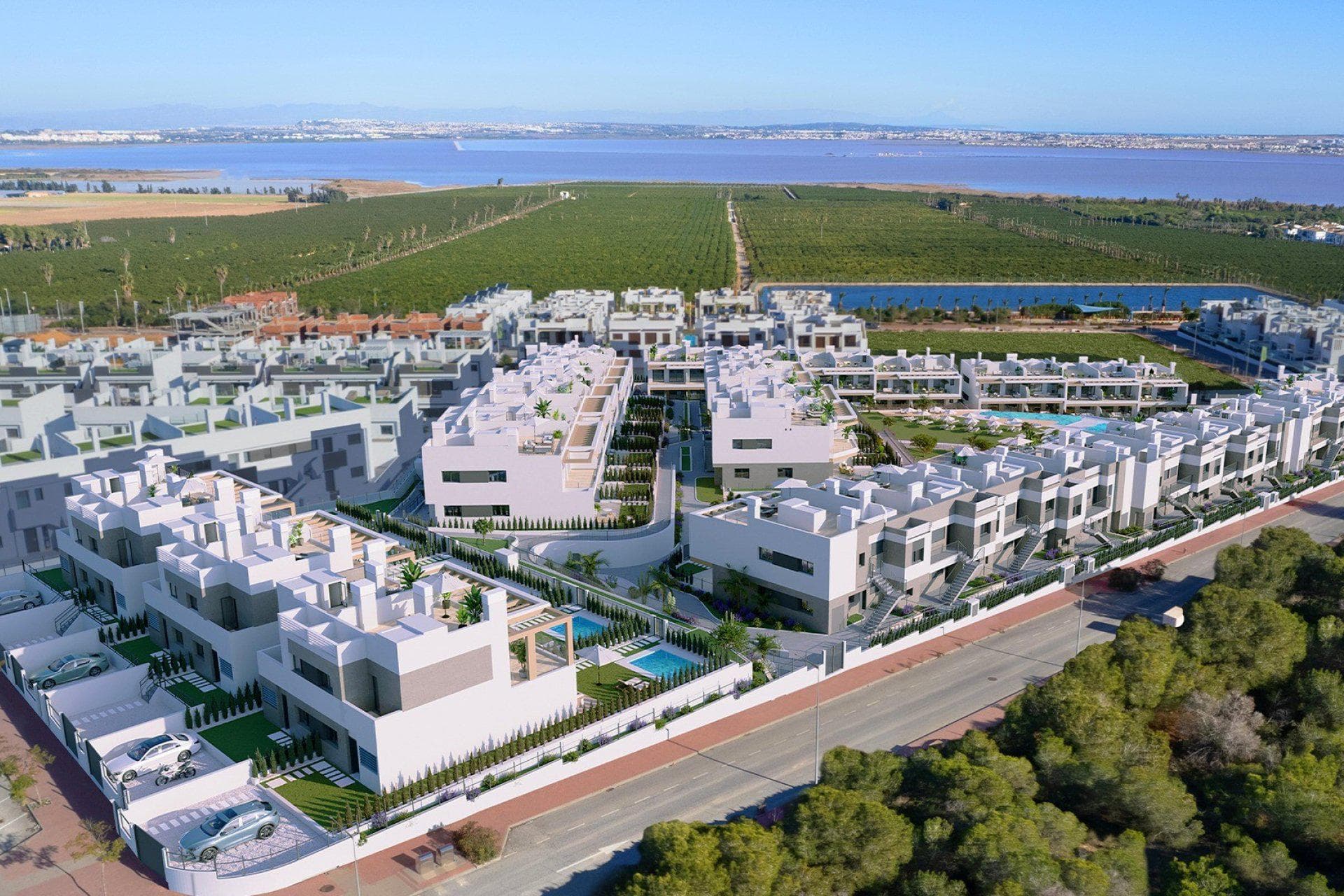New townhouses near the Pink Lagoon in Torrevieja, Alicante
