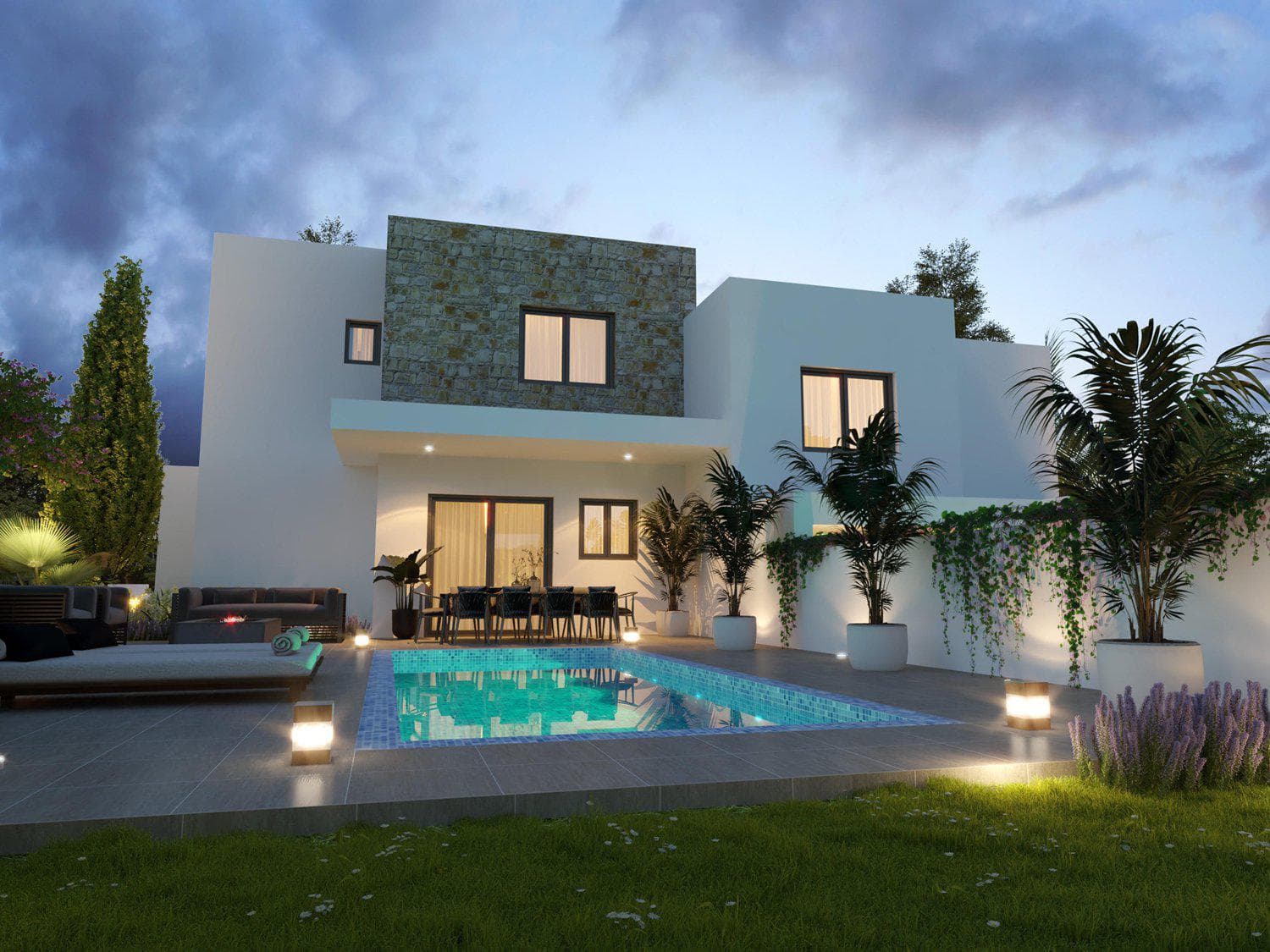 Residential complex with swimming pools and gardens