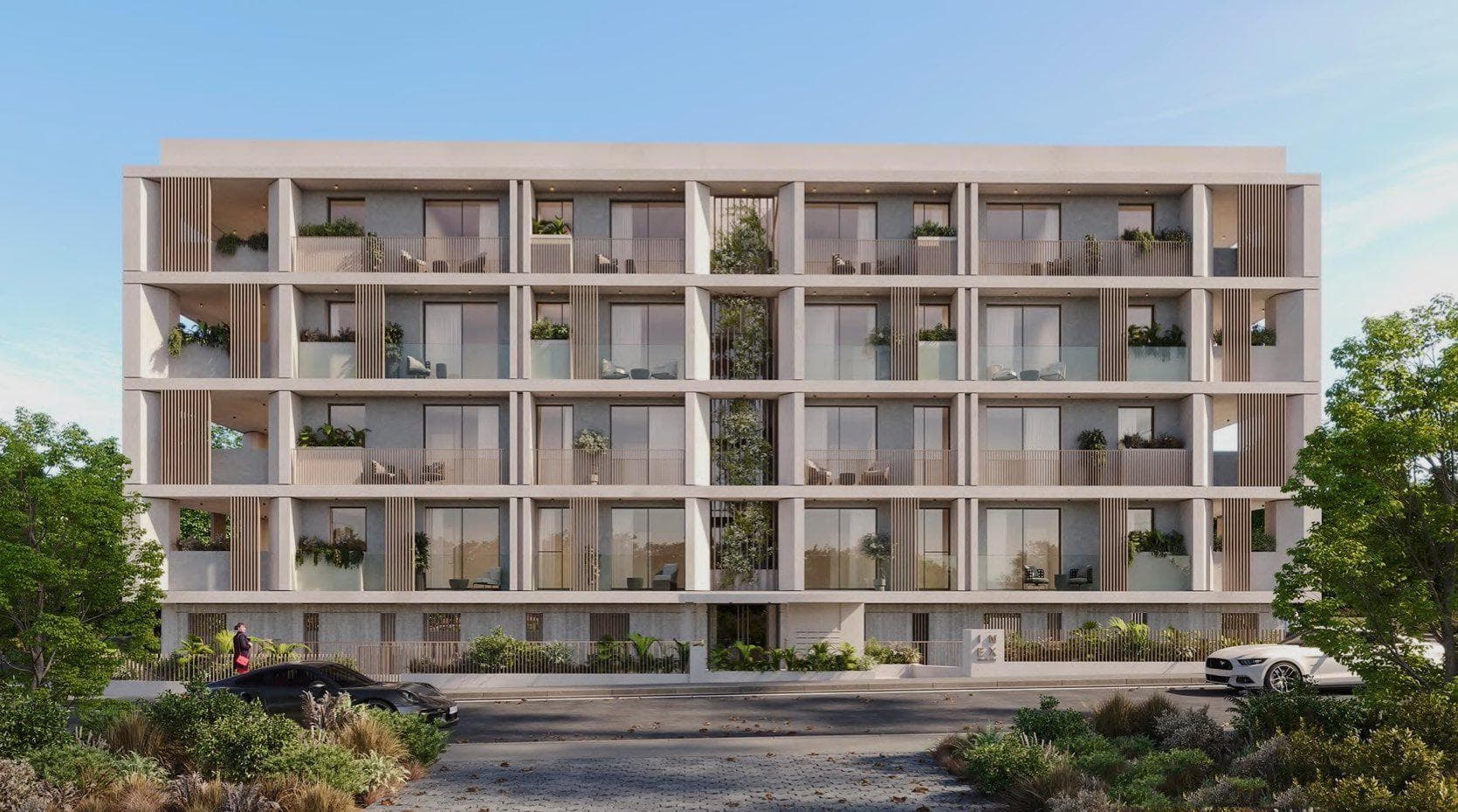 Apartments in a new gated community with a business center and restaurant in the center of Paphos