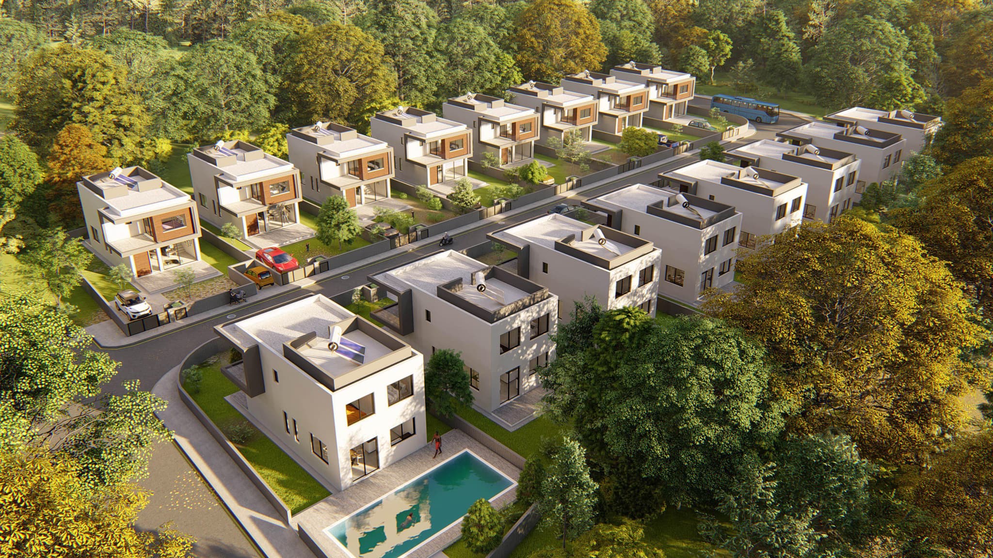 Complex of villas with green areas in a quiet neighborhood