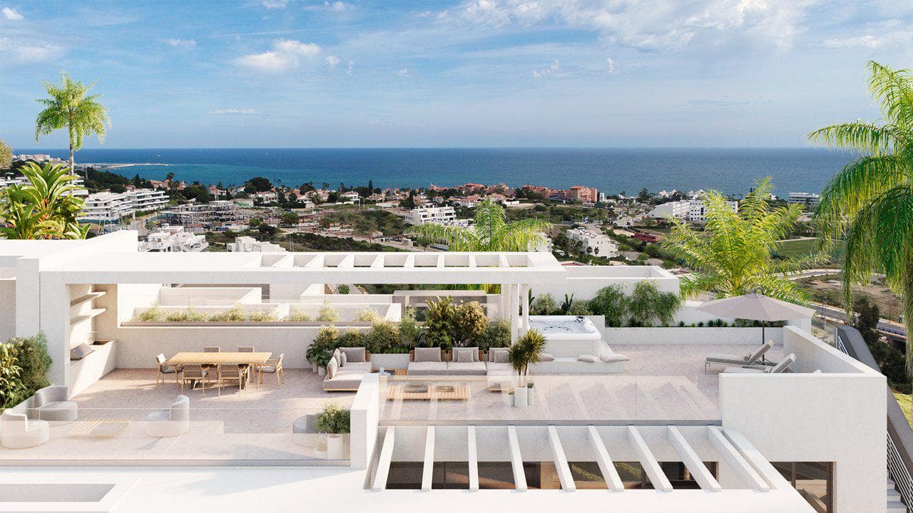 New residential complex with a swimming pool and underground parking next to a golf course in Estepona, Andalusia